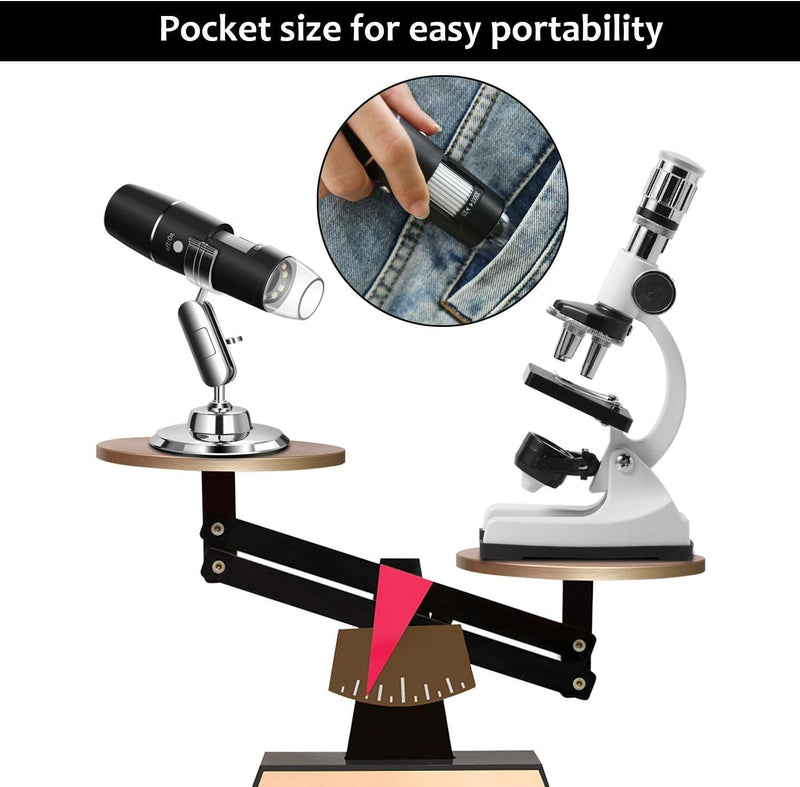  [AUSTRALIA] - WADEO Digital USB Microscope, Portable WiFi Microscope 50X-1000X Magnification with Endoscopy and 8 LED, Digital Microscope for Android, iOS, Windows Silver, 50X-1000X Magnification