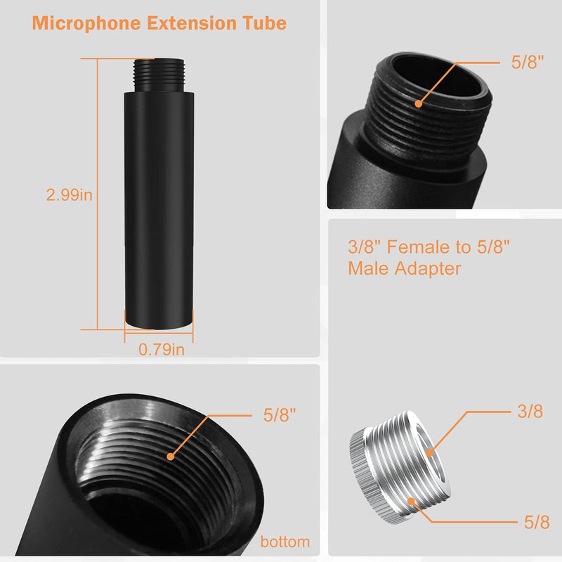  [AUSTRALIA] - Boseen Mic Stand Extension Tube, 5/8" Female to 5/8" Male Microphone Extension Pipe for Desk Stands & Arm Stand