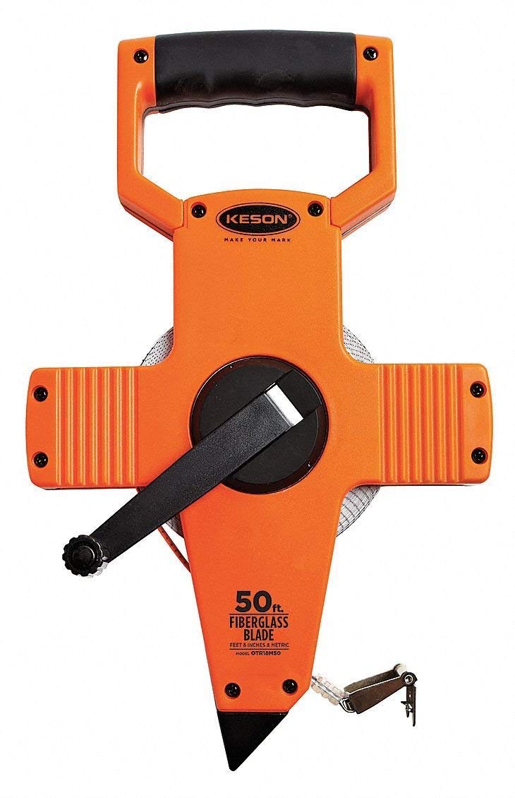  [AUSTRALIA] - Keson OTR18M50 Open Reel Fiberglass Tape Measure Reel with Double Hook (Graduations: ft, in, 1/8 & m, cm, 2mm), 15M/50-Foot 50 ft./15m Length Units: ft, in, 1/8 & m, cm, 2mm; Double Hook Attachment; Blade: F1 & F13