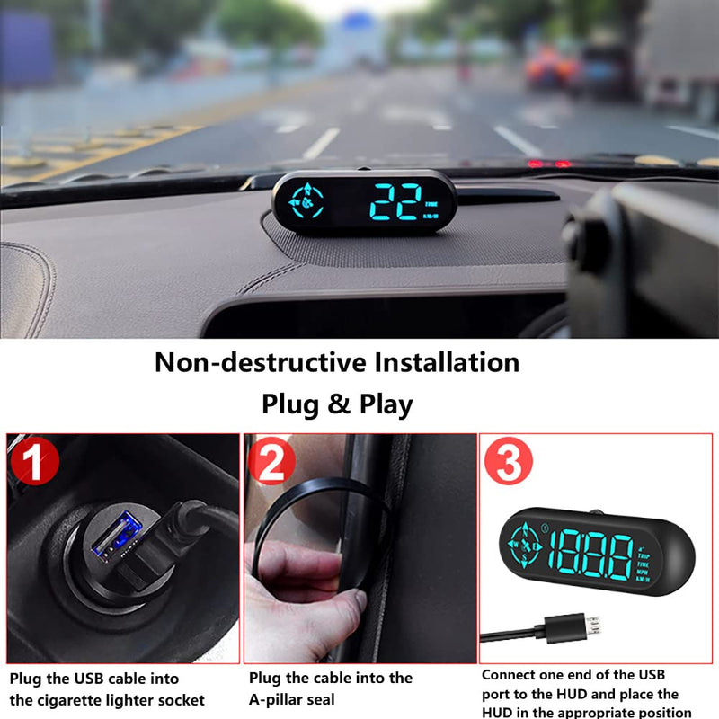  [AUSTRALIA] - Digital GPS Speedometer, Car Universal HUD Head Up Display with Speed MPH,with Driving Distance, Direction, Clock, Overspeed Alarm Function, Suitable for All Vehicle