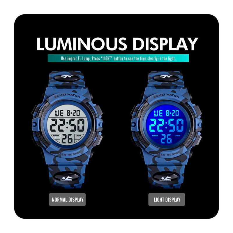 Boys Watch Digital Sports Waterproof Electronic Childrens Kids Watches Alarm Clock 12/24 H Stopwatch Calendar Boy Girl Wristwatch Blue Camo - LeoForward Australia