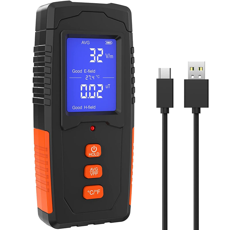  [AUSTRALIA] - EMF Meter Rechargeable Electromagnetic Field Radiation Detector Handheld Digital LCD EMF Reader Temperature Measurement Tester for Home Inspections Outdoor Ghost Hunting