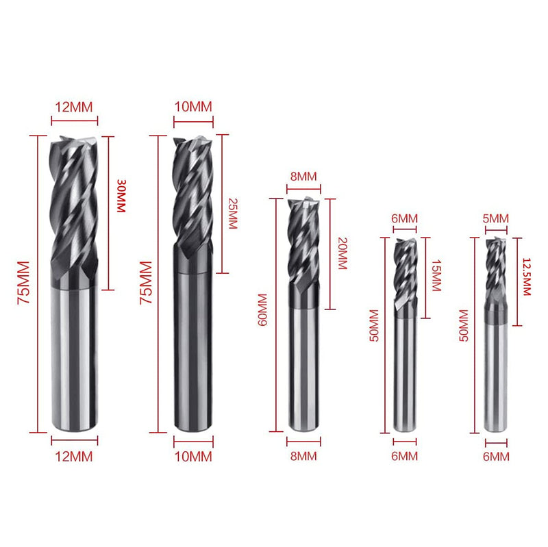  [AUSTRALIA] - 8pcs 2-12mm CNC Square Nose End Mills,Carbide Tungsten Steel 4 Fultes Milling Cutter, Router Bits Rotary Bits Tool Straight Shank 2-12mm