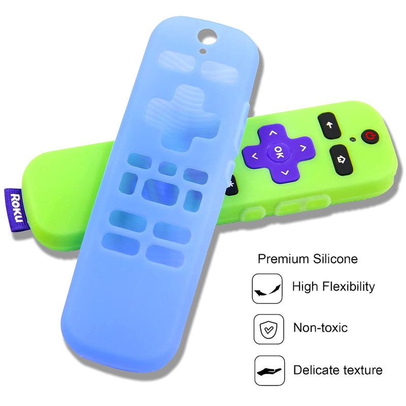  [AUSTRALIA] - [2 Pack] Remote Cover (Glow in The Dark) Compatible with Roku Voice Remote, Pinowu Anti Slip Silicone Cover Compatible with Roku Players and Roku TVS Voice Remote (Green and Blue) Green glow and Blue Glow