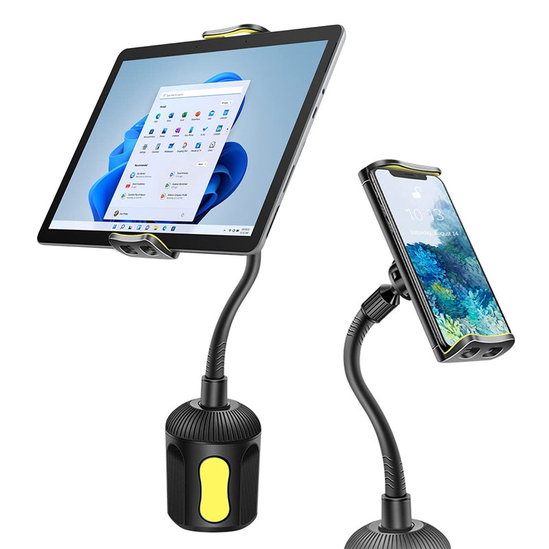  [AUSTRALIA] - Upgraded Cup Holder Tablet Mount, 360 Degree Adjustable Phone Holders, Suitable for Most Cars, Compatible with iPhone 11/11 Pro/Pro Max/12/12 Pro, Samsung Galaxy More 4-13" Devices (Yellow) Yellow
