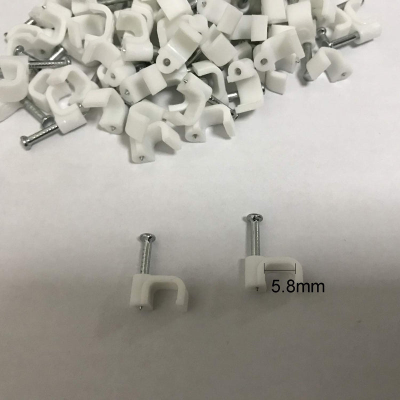  [AUSTRALIA] - 200 PCS 6mm Flat Ethernet Cable Wire Clips Single Coaxial Cable Clamps with Nail for Ethernet Cable Management