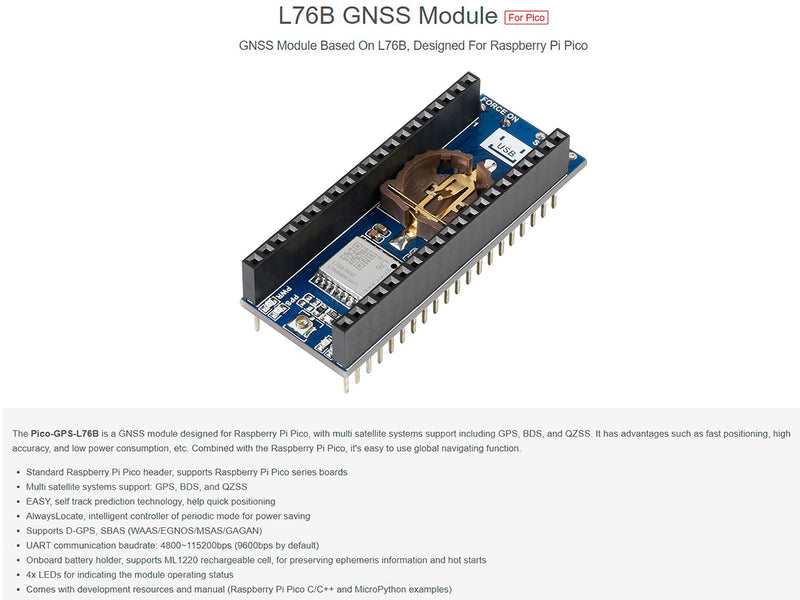  [AUSTRALIA] - Bicool L76B GNSS Module for Raspberry Pi Pico, Support Multi Satellite Systems GPS, BDS, and QZSS