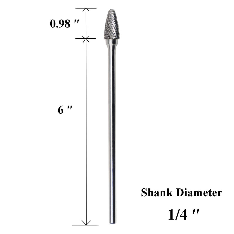 SF-5L6 Tungsten Carbide Burr Rotary File Tree Shape Radius End Shape Double Cut for Die Grinder Drill Bits 1/4'' Inch Diameter of Shank and 1/2'' Inch Diameter of Cutter 1'' Inch Cutter Length - LeoForward Australia