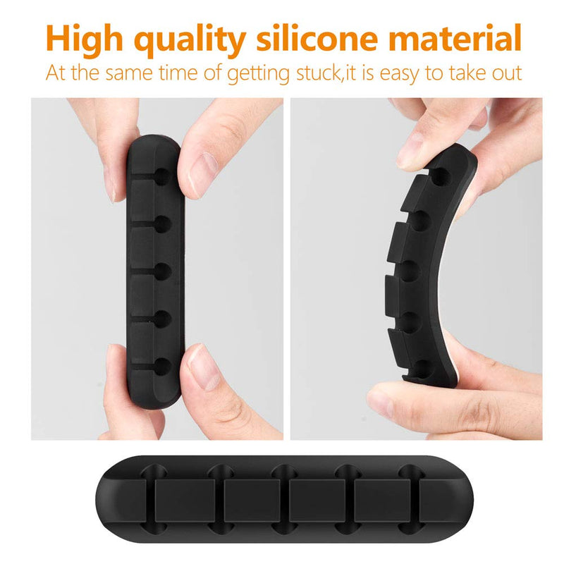  [AUSTRALIA] - Cable Organizer Clips Cord Holder - 5 Packs Self Adhesive Cable Management for USB Cable/Power Cord/Wire, Car and Desk, Home and Office (7-5-3-1-1 Slots) Black Cable Holder