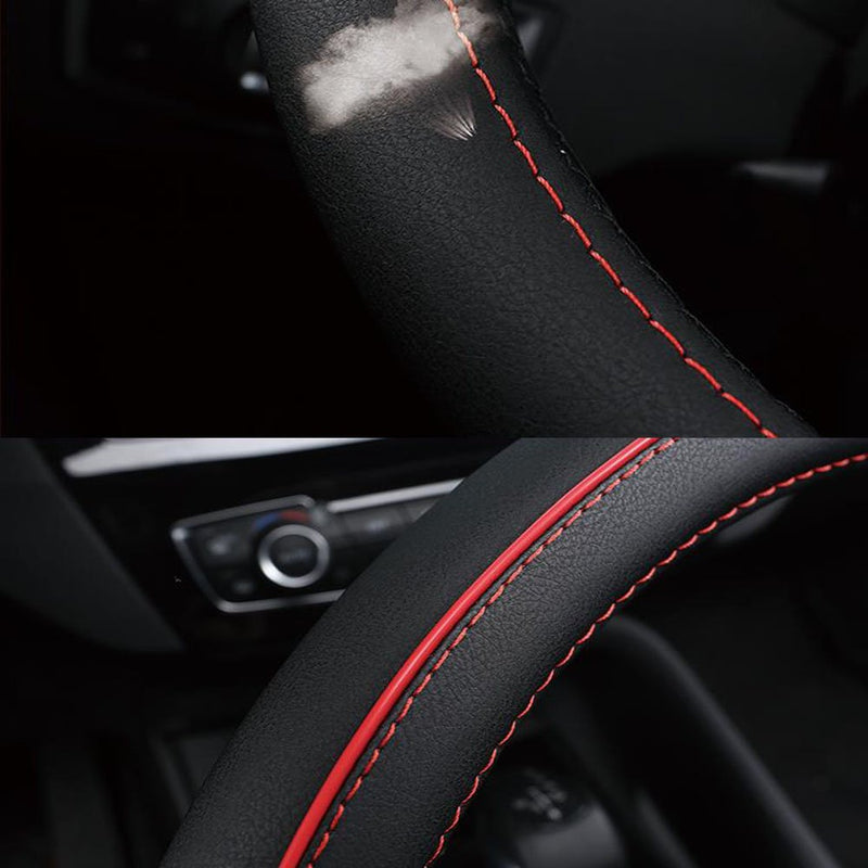  [AUSTRALIA] - SHIAWASENA Auto Car Steering Wheel Cover, Universal 15 Inch Fit, Soft Leather, Breathable Anti Slip Black&Orange