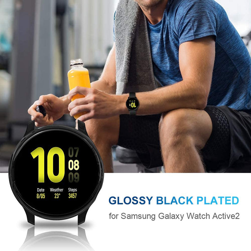 [2Pack] Tensea Compatible with Samsung Galaxy Watch Active 2 Screen Protector Case 44mm, Bumper Full Around Cover for Samsung Galaxy Watch Active2 44 (Black, 44mm) Black - LeoForward Australia