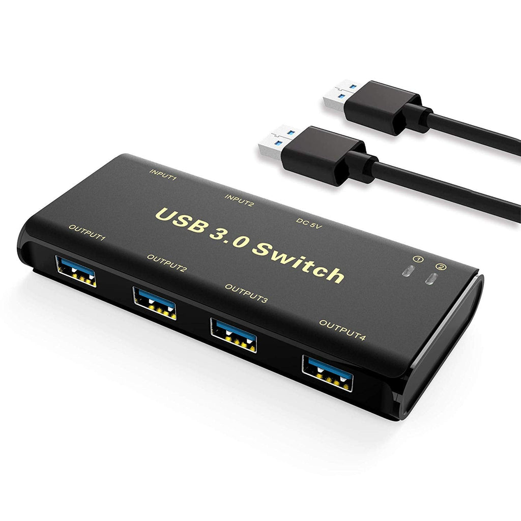  [AUSTRALIA] - USB 3.0 Switch Selector,ABLEWE KVM Switcher Adapter 4 Port USB Peripheral Switcher Box Hub for Mouse, Keyboard, Scanner, Printer, PCs with One-Button Switch and 2 Pack USB Cable Black