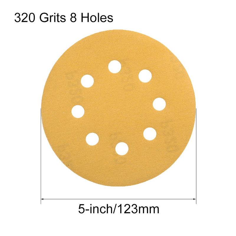  [AUSTRALIA] - uxcell 5 inch 8 Holes Sanding Discs, 320-Grits Hook and Loop Flocking Sandpaper Sand Paper for Orbital Sander 5pcs