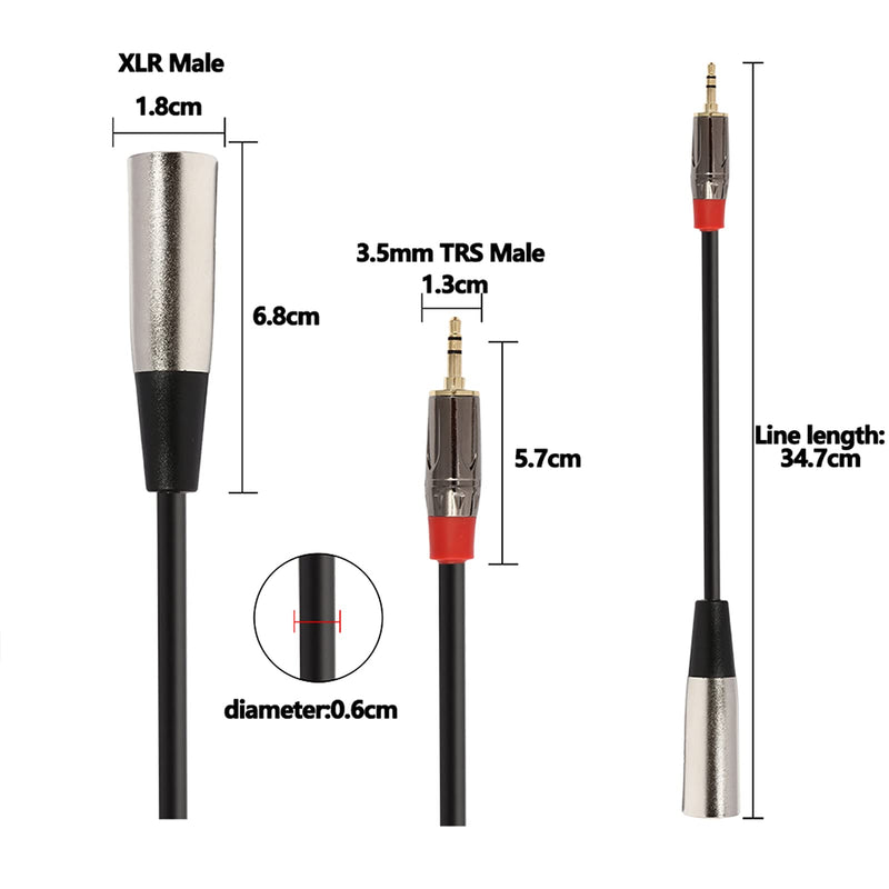  [AUSTRALIA] - Oluote XLR 3-Pin Male to 3.5mm Stereo Plug Shielded Microphone Cable, for Voice Recorder, Tablet, Laptop and More (0.3M/0.98FT) XLR Cable Male to Male TRS