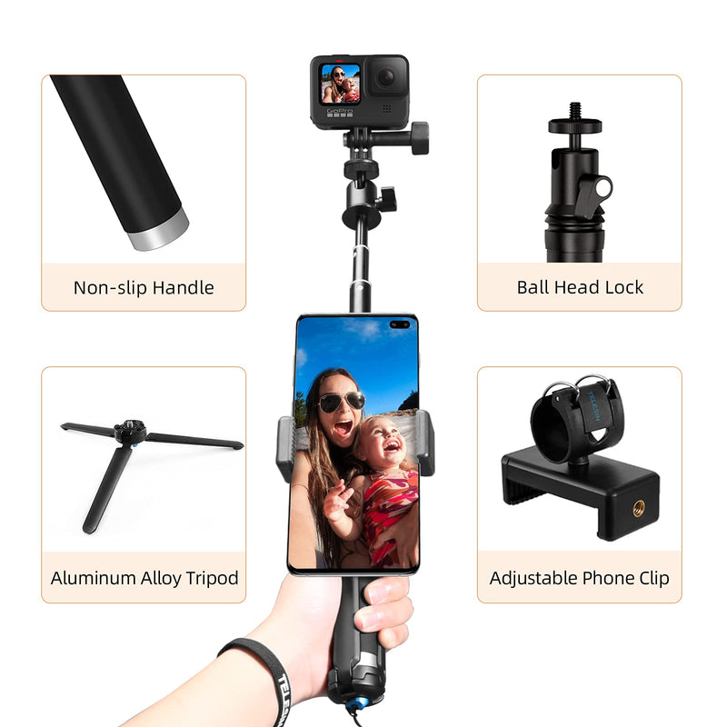  [AUSTRALIA] - AFAITH 35.4" Latest Version Selfie Stick Tripod Kit for GoPro, Aluminum Alloy Waterproof Extension Pole Rod Monopod with Ball Head Stable Tripod Phone Holder Clip for GoPro Hero 10/9/8/7/6/5/4 Black
