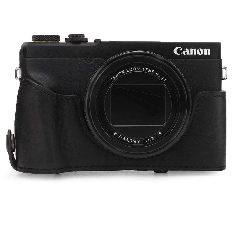  [AUSTRALIA] - MegaGear Ever Ready Leather Camera Case Compatible with Canon PowerShot G5 X Mark II Black