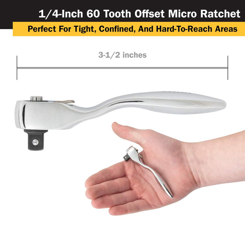Titan 11204 1/4-Inch x 3-1/2-Inch 60 Tooth Offset Micro Ratchet Offset Ratchet - LeoForward Australia