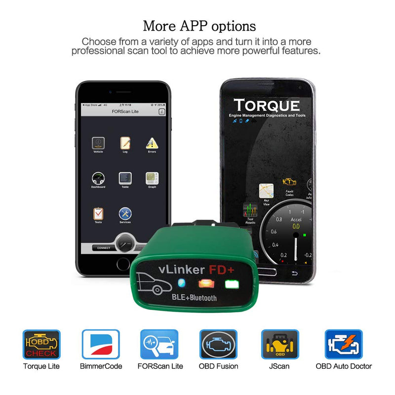 TONWON vgate vLinker FD Bluetooth BLE4.0 OBD2 Diagnostic Scanner/Sacn Tool for Android & iOS & Windows (BLE4.0) FD BLE4.0 for iOS and Android - LeoForward Australia