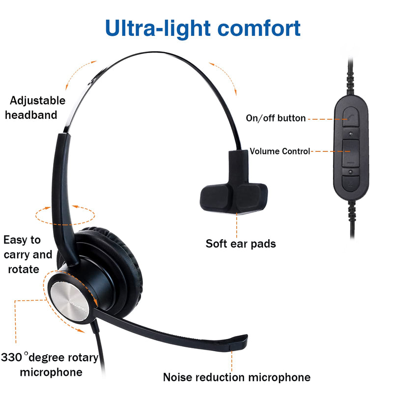  [AUSTRALIA] - Jaracom USB Telemarketing Headset with Microphone Noise Cancelling, Volume Control and Mic Mute, Wired Telephone Headset with Comfortable Earpad for PC/Laptop, Online Lessons Single Ear Headphone