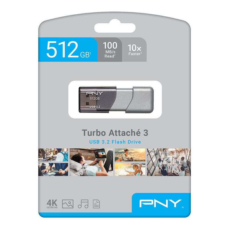  [AUSTRALIA] - PNY 512GB Turbo Attaché 3 USB 3.2 Flash Drive – 100MB/s Single