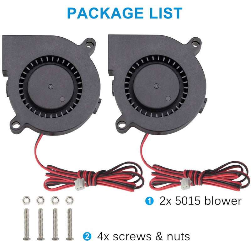  [AUSTRALIA] - GDSTIME 2-Pack 50mm x 15mm Blower Fan 12V 5015 Dual Ball Bearing DC Brushless Cooling Turbo Fan 2 Pin 39 inch Cable for 3D Printer Accessory