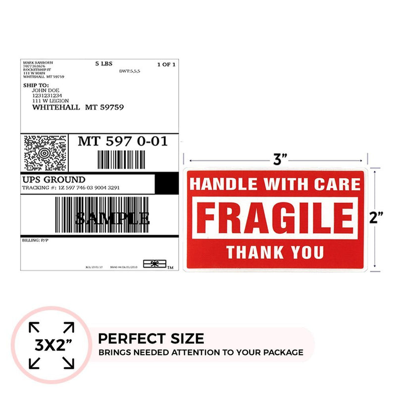 enKo - 2 x 3 Inch Fragile Stickers Handle with Care Warning Packing Shipping Label - Permanent Adhesive (1 Roll, 500 Labels) 1 Roll, 500 labels - LeoForward Australia