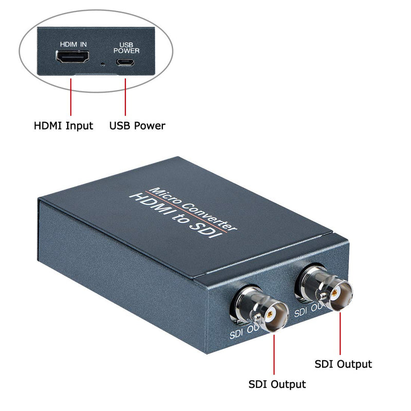  [AUSTRALIA] - HDMI to SDI Converter, Micro Converter One HDMI in Two SDI Output (with Power Supply Adapter, Audio Embedder Support HDMI 1.3, 3G/HD-SDI Auto Format Detection Extender for Camera CCTV HDMI to SDI