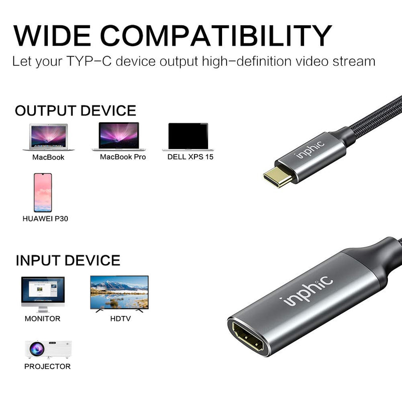  [AUSTRALIA] - 4K USB C to HDMI Adapter for Home Office, INPHIC USB Type-C to HDMI Cable Thunderbolt 3, HDMI 2.1, Compatible for iPad Pro 2019/2020, MacBook Pro, MacBoo Air, Samsung S20/Note 10, P40/Mate40 Silver