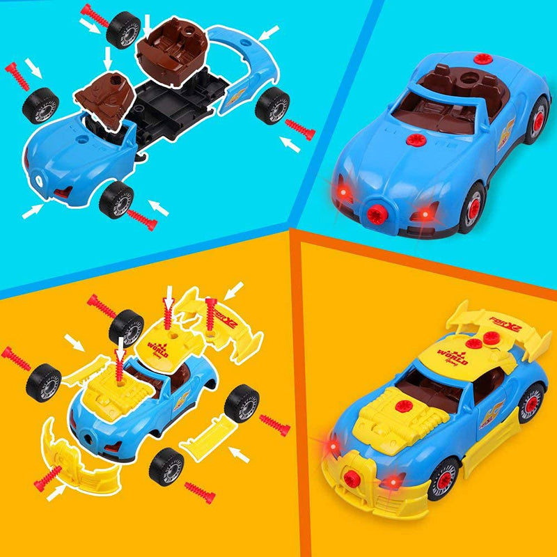 Take Apart Racing Car Toys - Build Your Own Assembly Vehicle with 30 Piece Constructions Set and Working Electric Drill - Engine Sounds & Lights - LeoForward Australia