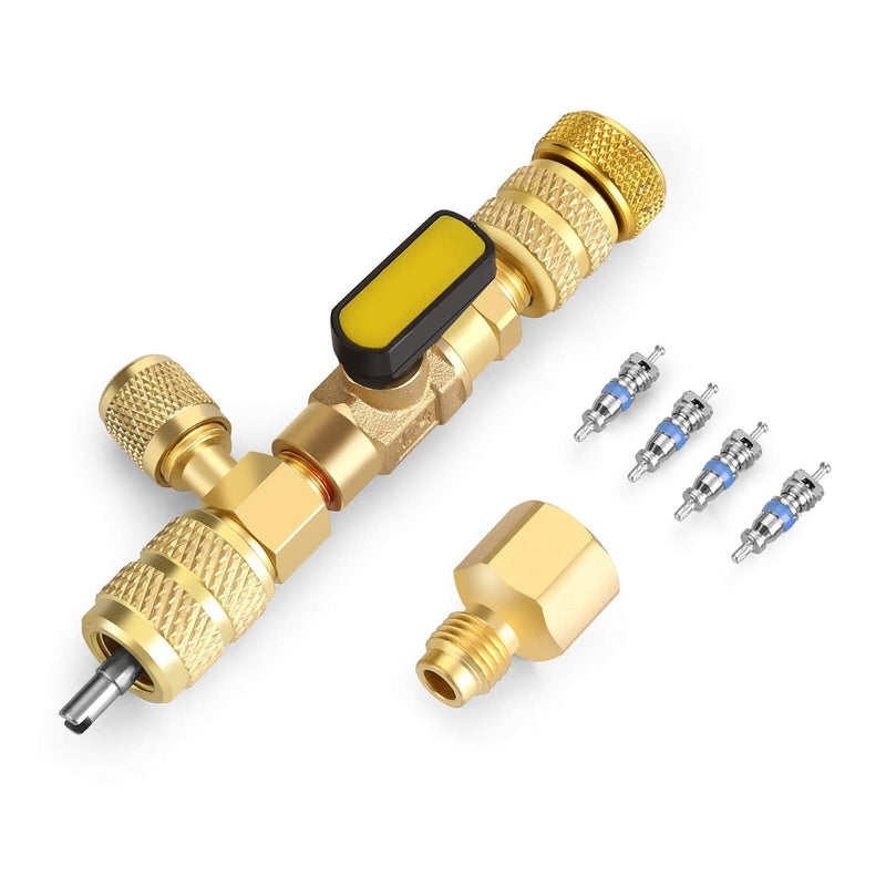  [AUSTRALIA] - WADEO Valve Core Remover Installer Tool with Dual Size SAE 1/4 & 5/16 Port, 4 Valve Cores with Teflon Seal, Compatible with R22 R12 R407 R410 R404 R32 R600 A/C