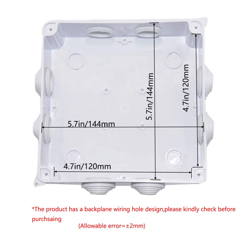  [AUSTRALIA] - Zulkit Junction Box ABS Plastic Dustproof Waterproof IP65 Universal Electrical Boxes Project Enclosure White 5.9 x 5.9 x 2.8 inch (150 x 150 x 70mm) 5.9" x 5.9" x 2.8" With Holes