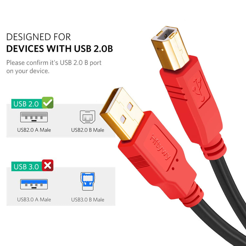  [AUSTRALIA] - Hftywy Printer Cable 20 ft USB Printer Cable USB 2.0 Printer Scanner Cable USB Type A Male to B Male Cord for HP, Canon, Dell, Lexmark, Epson, Xerox, Samsung & More - Red Red 20ft