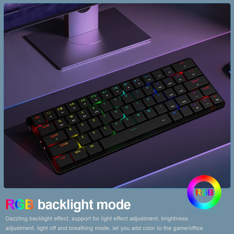  [AUSTRALIA] - Redragon K624 60% Low Profile Slim Mechanical Gaming Keyboard Wired/Wireless 2.4G and Bluetooth hot swappable Slient Red Switches Backlit RGB with White Black 2 Sets of Keycap