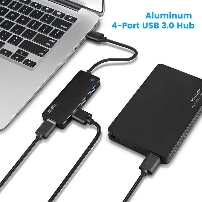 USB Hub 3.0 Splitter RSHTECH Aluminum USB Port Expander Ultra Slim 4 Port USB 3.0 Data Hub for Laptop and PC Black (RSH-336B) Full Black USB 3.0 hub - LeoForward Australia