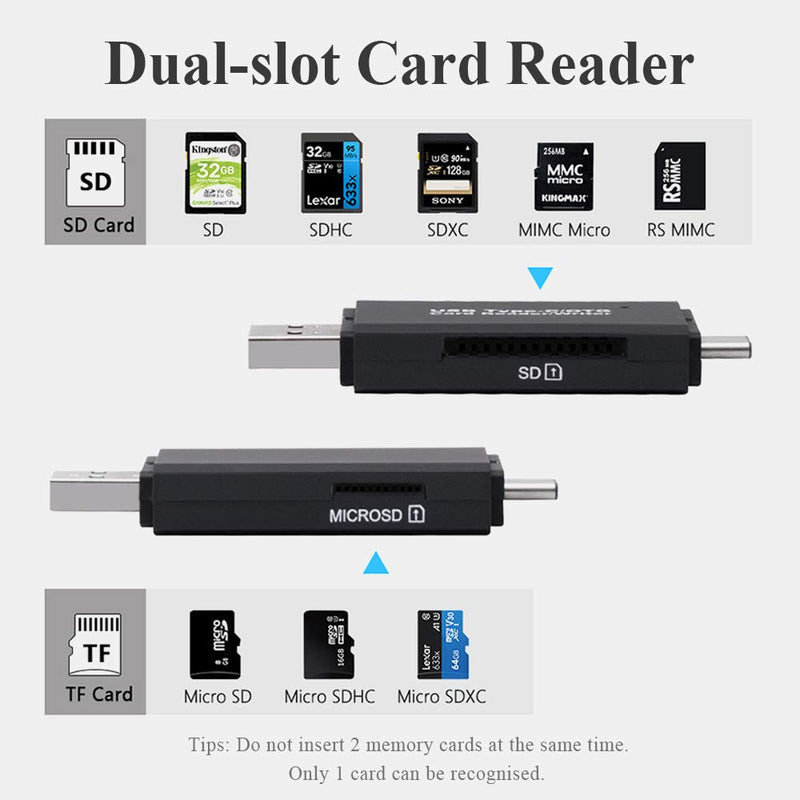2 in 1 High-Speed Portable Memory Card Reader SD 3.0 Transport Protocol, SD Card Reader USB 3.0 to SDXC, SDHC, SD, MMC, RS-MMC, Micro SDXC, Micro SD, Micro SDHC Card and UHS-I 2 in 1 (Type-c / USB 3.0) - LeoForward Australia