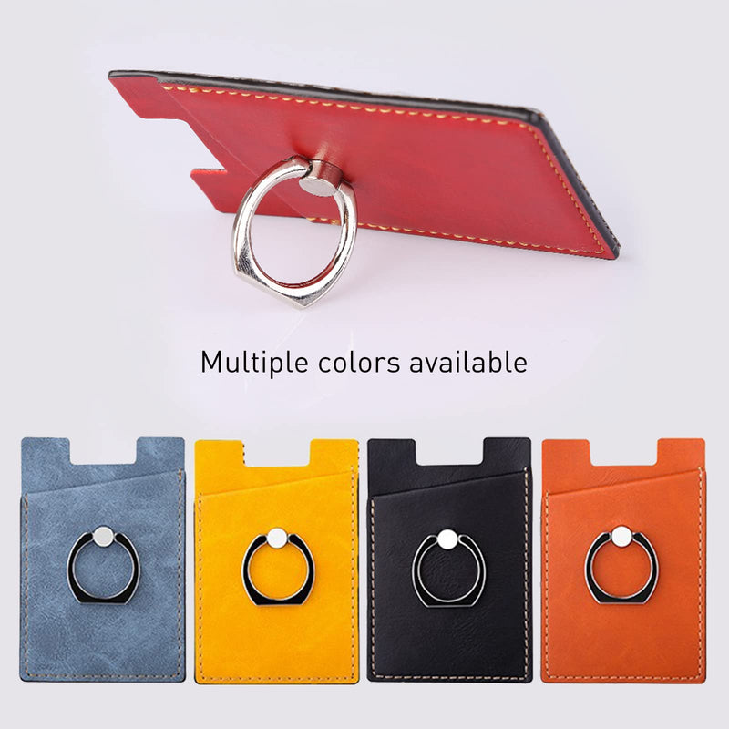  [AUSTRALIA] - Phone Card Holder with Phone Ring, Ring Wallets Combine a Finger Grip, Phone Ring Stand & Credit Card Sleeve into Thin Phone Wallets Stick On Universal to Any Cell Phone - Red Leather