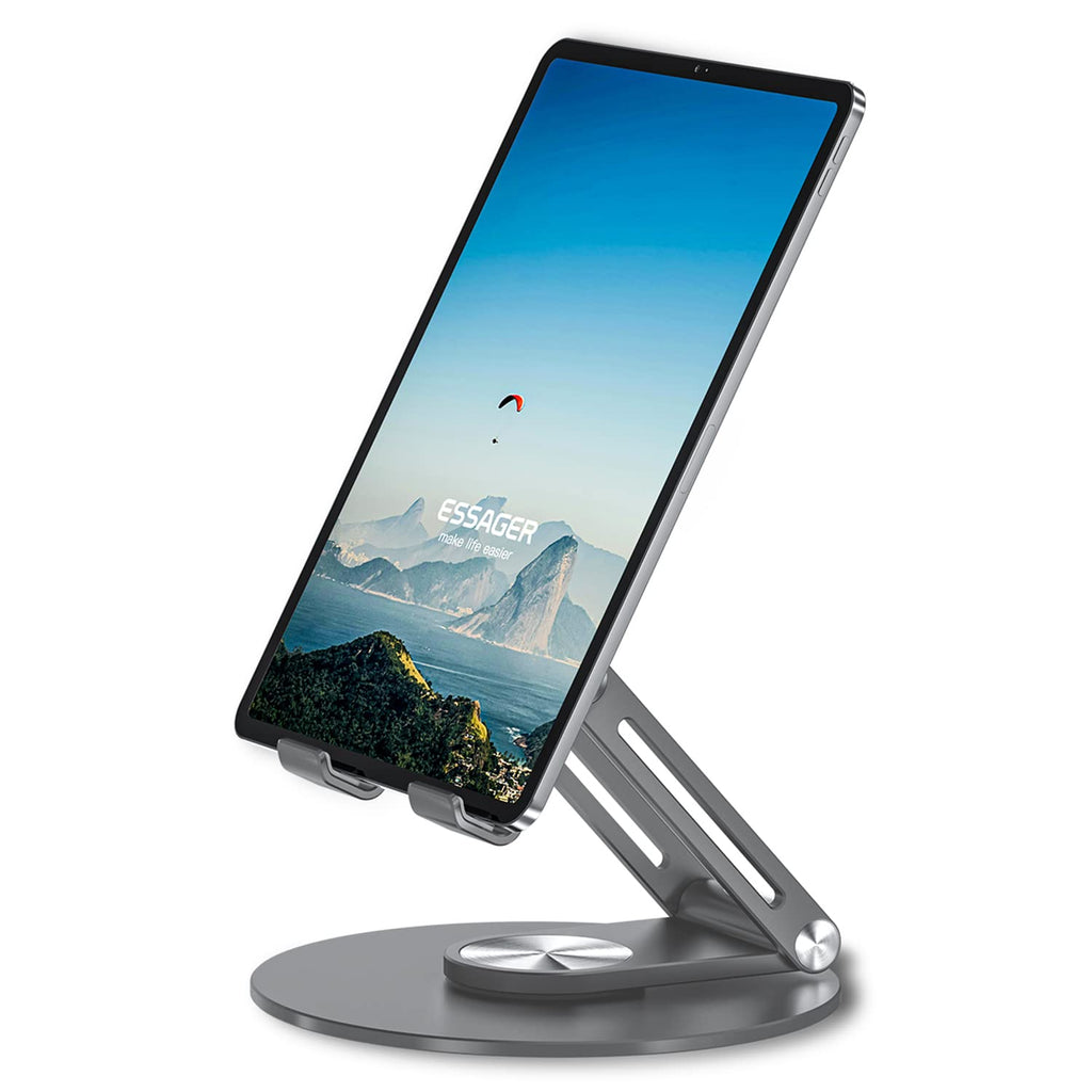  [AUSTRALIA] - Tablet Stand Adjustable Rotatable, ESSAGER Tablet Desktop Stand Holder Dock Compatible with Tablet iPad Pro 9.7, 10.5, 12.9 Air Mini 4 3 2, Kindle, Nexus, Tab, E-Reader (4-12") (Grey) Grey