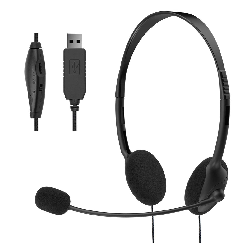  [AUSTRALIA] - EBODA USB Headset with Microphone, Lightweight Comfort Wire PC Headphones with Inline Volume Control, Computer headsets for Skype, Zoom, Teams, Laptop, Call Center-Black Binaural-Lightweight headset