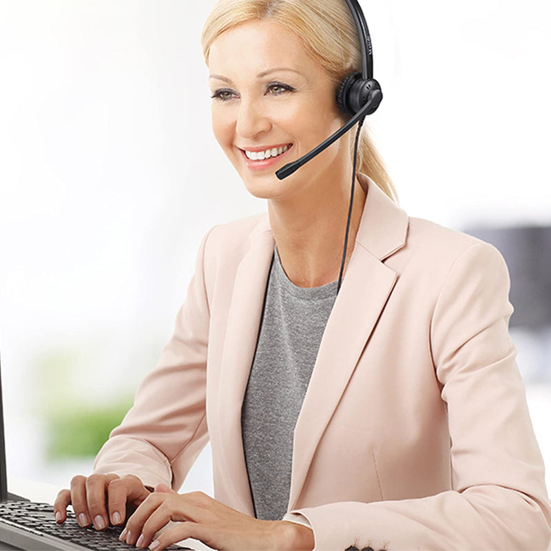  [AUSTRALIA] - MAIRDI Phone Headset with Noise Canceling Microphone, Call Center Office Headset with RJ9 Jack & 3.5mm Connector for Landline Deskphone Cell Phone PC Laptop, Telephone Headset Work for Polycom Monaural