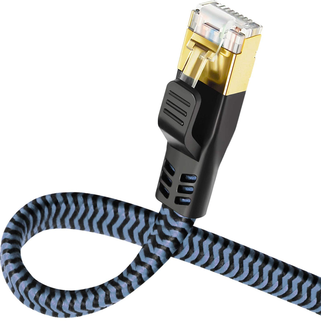 [AUSTRALIA] - Yauhody CAT 8 Ethernet Cable 15ft Nylon Braided, High Speed 40Gbps 2000MHz Flat CAT8 Internet Network RJ45 Cable LAN S/FTP Heavy Duty Patch Cord for Gaming/PS5/PS4/Router/Modem/TV (15 Feet, Blue)