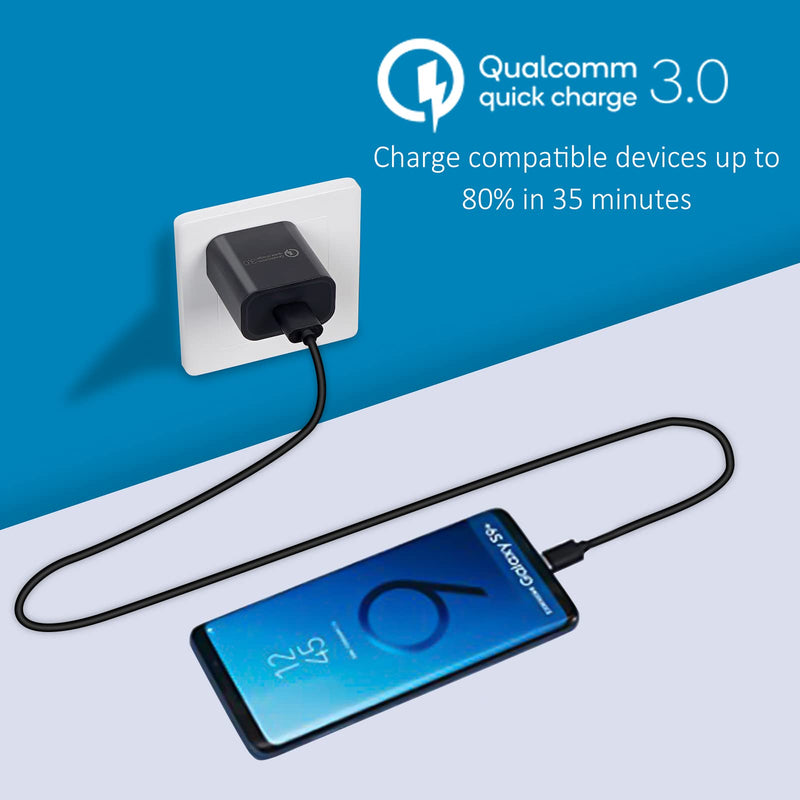  [AUSTRALIA] - Quick Charge 3.0 Charger AC Adapter USB Wall Charger Compatible Motorola Moto E5 E4 Plus/Play, Moto G5 G5S G4 Plus/Play, Moto G6 Play, Moto X Force/Droid Turbo 2, 5FT Micro Charger Cord Charging Cable