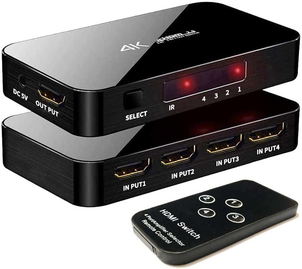  [AUSTRALIA] - HDMI Switch 4X1, 4K Ultra HD HDMI Switcher Support HDMI 2.0 HDCP 2.2, 3D, 1080P, 4Kx2k@60Hz (IR Remote Control)