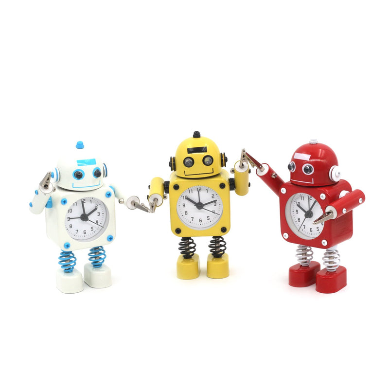  [AUSTRALIA] - Betus Non-Ticking Robot Alarm Clock Stainless Metal - Wake-up Clock with Flashing Eye Lights and Hand Clip (Yellow) Yellow