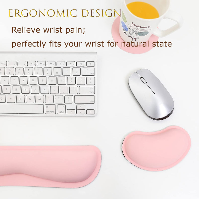 kusma Pink Wrist Rest, Keyboard Wrist Rest Pad,Cleanable PU Leather, Ergonomic Memory Foam, Pain Relief, Support for Computers, laptops, Office, 2 Piece Coaster Free -Pink… - LeoForward Australia