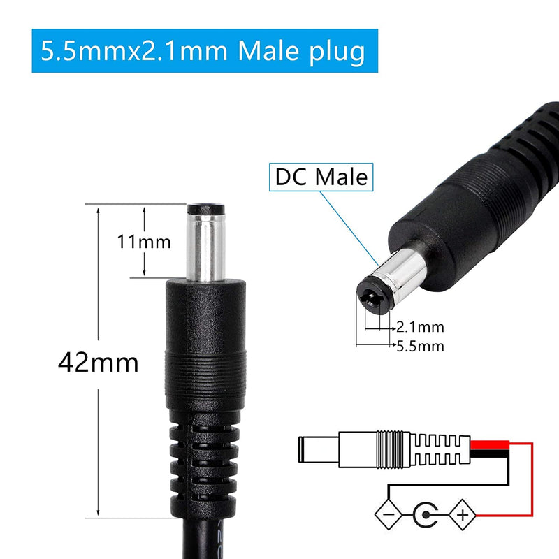  [AUSTRALIA] - DC Power Pigtails Cable,3FT DC 5.5MM x 2.1MM Male Plug to Bare Wire Open End Power Wire Supply Repair Cable,16 AWG Barrel Connector Pigtail for CCTV Security Camera,DVR,LED Strip Light Etc-2 Pcs(M)