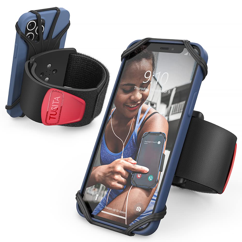 [AUSTRALIA] - TUSITA Running Armband Compatible with Garmin Bike GPS Computer, 4.7"-6.9" Phones - Universal Detachable Phone Mount Holder + Sport Arm Band for iPhone 13/12/11 Pro MAX Samsung Galaxy Note20 S21 Black