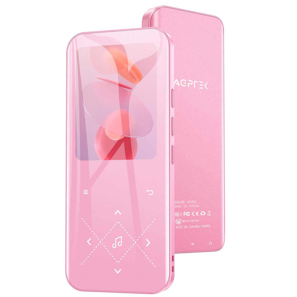  [AUSTRALIA] - 32GB MP3 Player with Bluetooth 5.3, AGPTEK A09X 2.4" Screen Portable Music Player with Speaker Lossless Sound with FM Radio, Voice Recorder, Supports up to 128GB, Pink