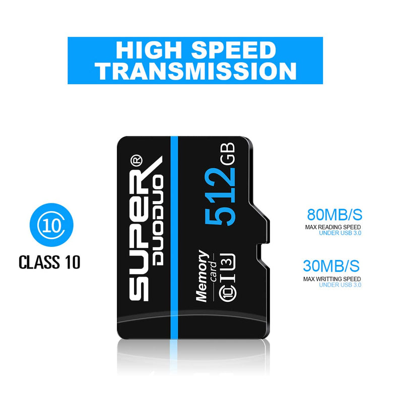  [AUSTRALIA] - Micro SD Memory CRAD 512GB Micro SD Card Class 10 Card High Speed Mini SD Card with Adapter for Android Smartphone/Tachograph/Camera/Tablet and Drone LT-512GB