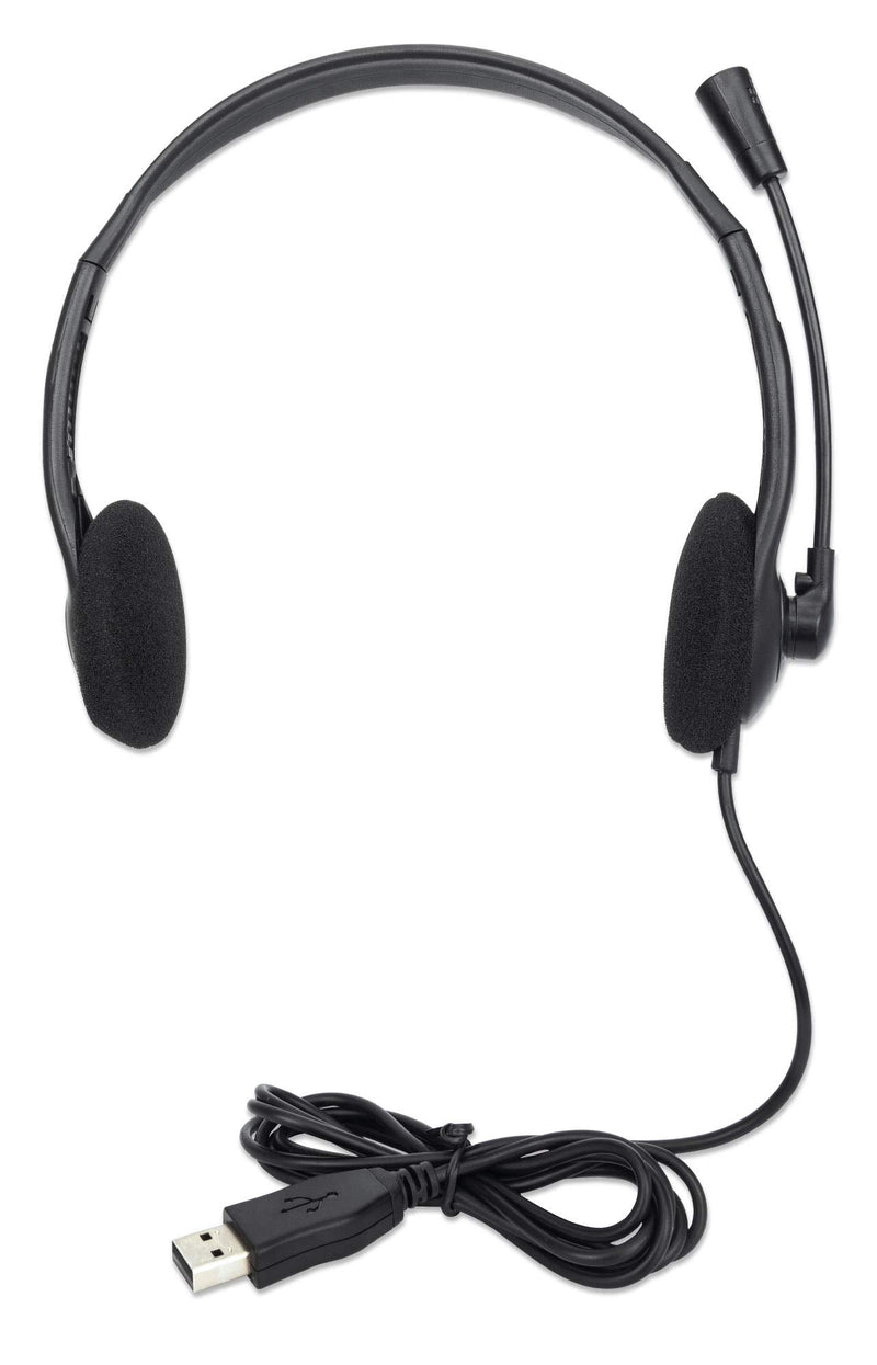  [AUSTRALIA] - Manhattan USB Headset with Mic & 5 ft Cable - Dual-Sided Padded On-Ear, Adjustable Headband - for Desktop, Laptop, Computer – 3 Yr Mfg Warranty - 179461