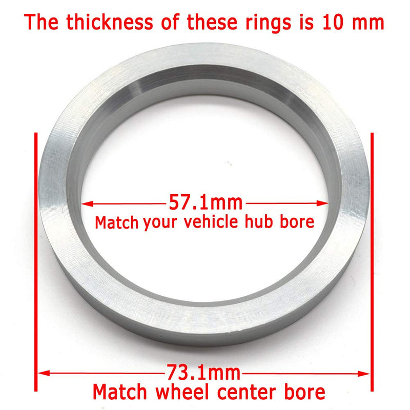 GoldenSunny 73.1mm OD to 57.1mm ID Hub Centric Rings, Silver Aluminum Hubcentric Rings for 57.1 Vehicle Hubs with 73.1 Wheel Center Bore, Pack of 4 - LeoForward Australia